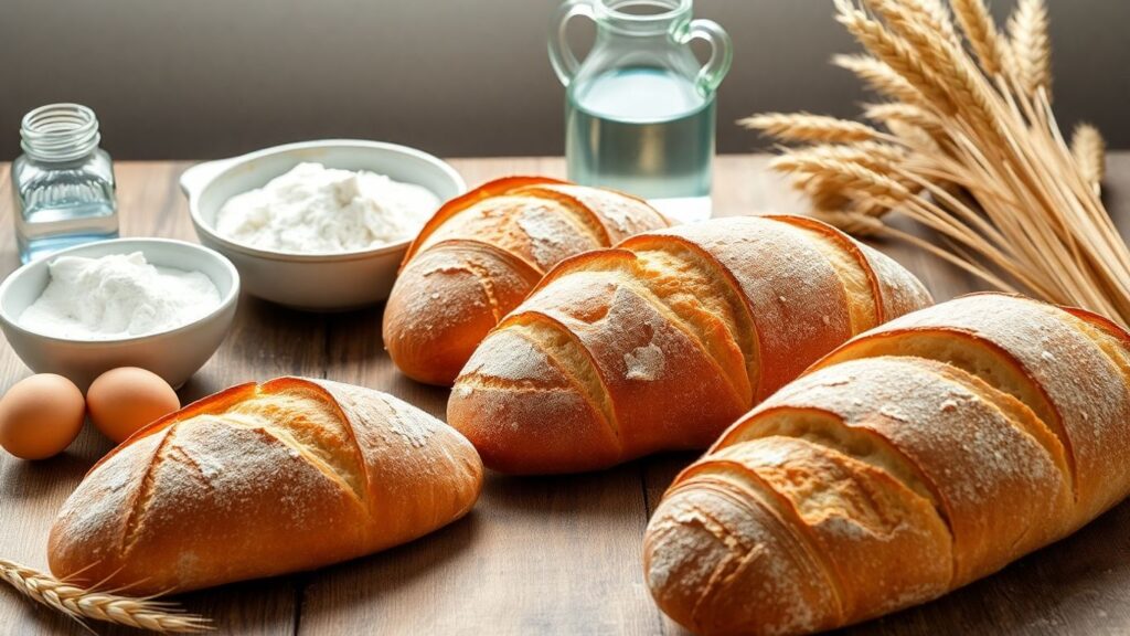 Fresh artisan bread with flour, eggs, water, and wheat